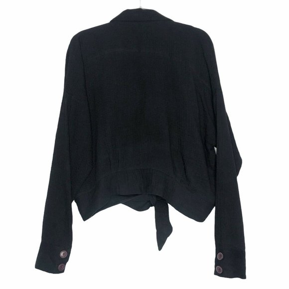 Free People Sunstreaks Tie Front Blouse Black - Picture 4 of 5